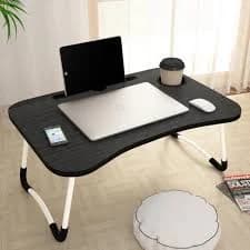 Foldable Wooden Laptop Bed Table | Portable Study Breakfast Desk with Cup Tablet Holder | Multi-Use Lap Desk for Home Office