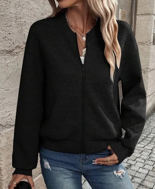Textured Zip Up Long Sleeve Jacket