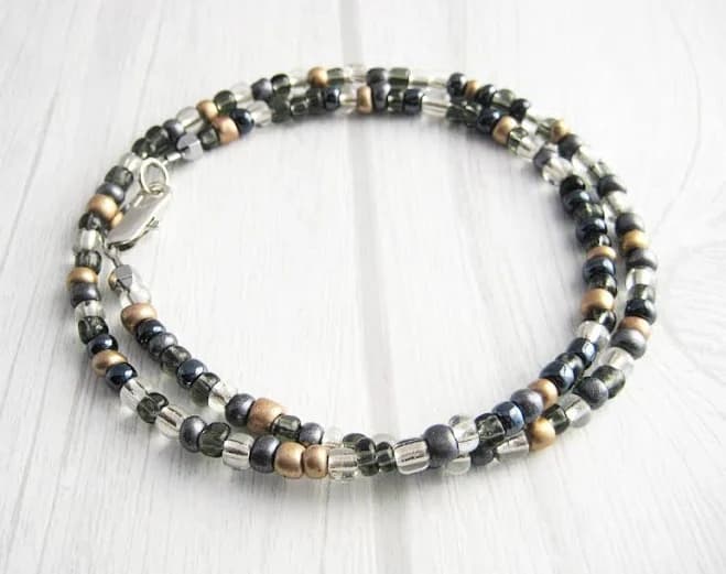Men's Beachy Wrap Bracelet with Neutral Metallic Seed Beads