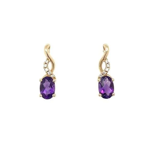 14ky Gold Oval Amethyst and Diamond Drop Earrings