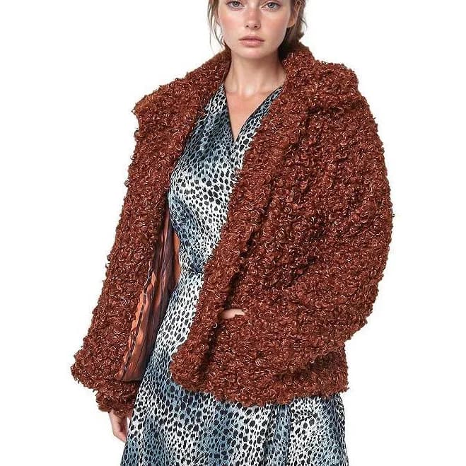 Pleione Women's Curly Faux Fur Teddy Coat