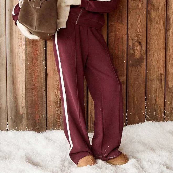 4th & Reckless cotton rich seam front side stripe wide leg track pants in cherry - part of a set-Red