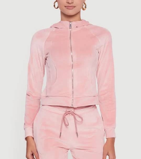 Velour Zip Up Hooded Top