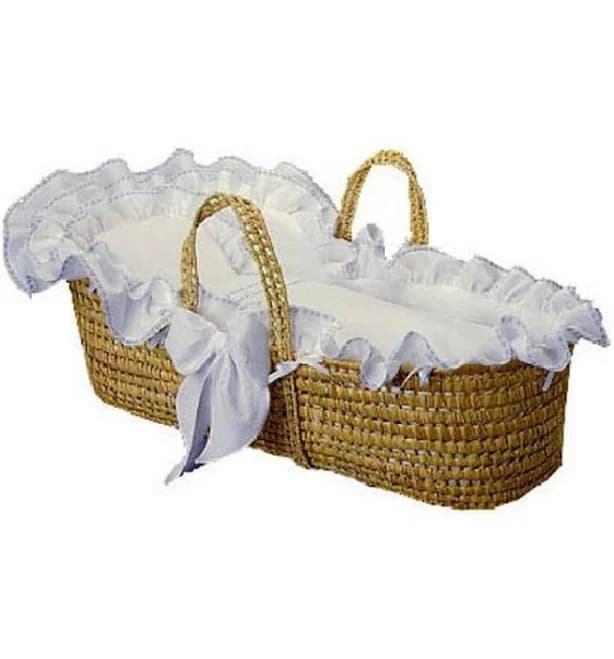 Little Tailor Woven Moses Basket White Ribbon/Includes: Basket, Liner, Mattress, Sheet