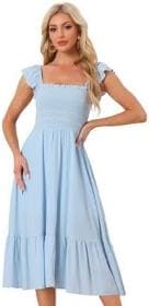 Inspire Chic Women's Boho Square Neck Flowy Smocked Midi Sundress