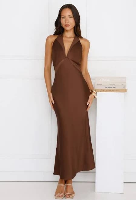 Hello Molly Nocturnal Bloom Satin Halter Maxi Dress