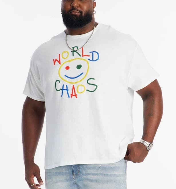 Fashion Nova Men's Smile for World Chaos Short Sleeve Tee Shirt