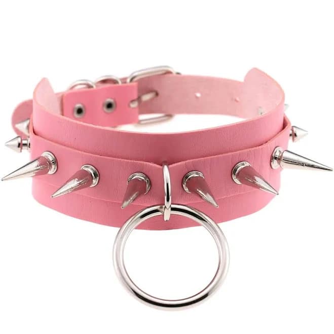 Gothic Leather Metal Spike Collar Choker Necklace