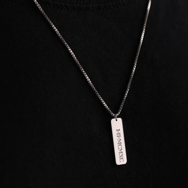 Sterling Silver Personalized Box Chain Necklace for Men