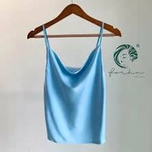 Silky Camisole Top: Double Layered | Satin Cowl Neck Top in Light Blue & Custom Colors