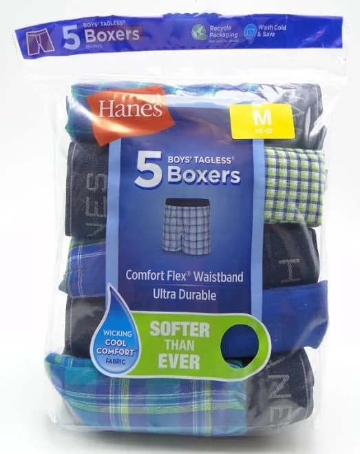 Hanes Men's 5 Pack Fashion Plaid Boxer