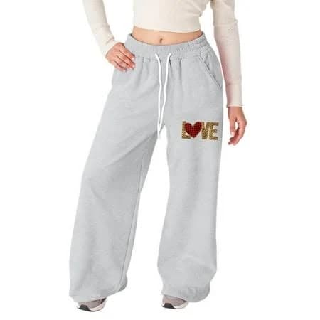 Byoo Toddler Girl's Baggy Sweatpants Lightweight Straight Leg Athletic Love Letter Print Pants with Pockets