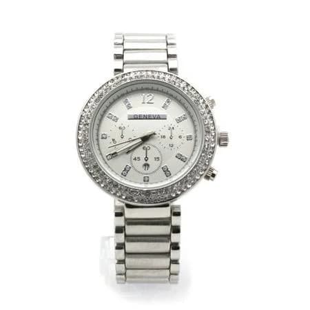 Geneva Women's Rhinestone Bezel Analog Round Quartz Watch