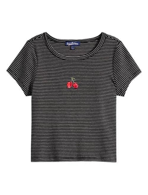 Freshman Kids' Stripe Cherry Embroidered Cotton T-Shirt