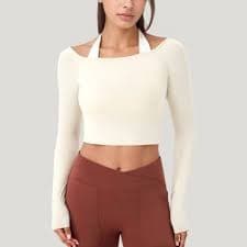 Anna-Kaci Active Women's Off Shoulder Long Sleeve Activewear Crop Top with Streamlined Fit and Lightweight Stretch Fabric - Large, Off White : Target