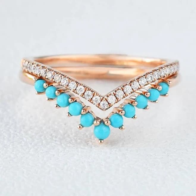 Bohemian Turquoise Chevron Stacking Ring Set 2pcs