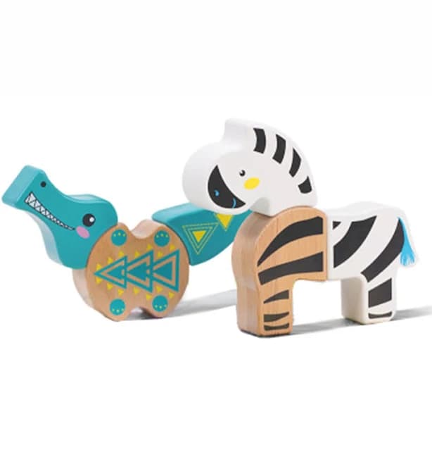 Magnetic Wooden Animals Zebra & Crocodile