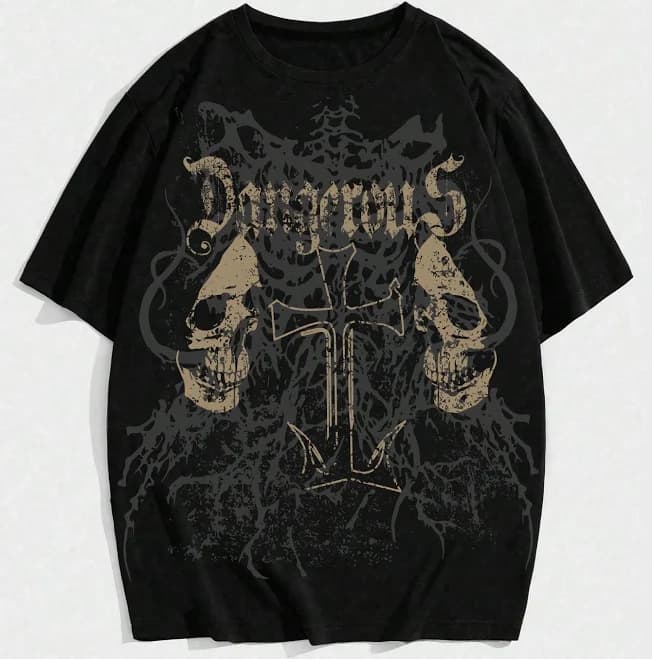 Romwe Men's Regular Fit Round Neck Skull Print T-Shirt