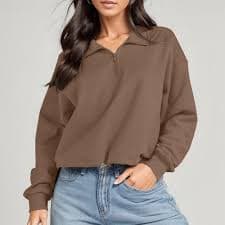 Amazon.com: Sudadera casual con media cremallera para mujer, cuello alto, manga larga, atlética, sudadera deportiva con capucha 2024, #Café, Pequeña : Ropa, Zapatos y Joyería