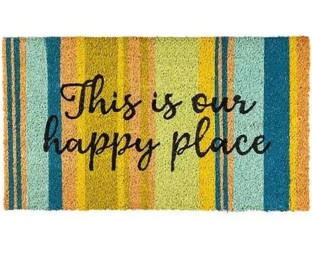 Evergreen Striped This Is Our Happy Place Coir Door Mat/rug