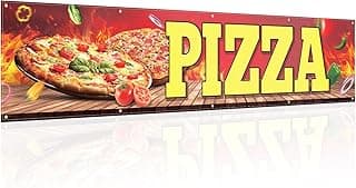 Pizza Banner Sign for Shop Truck Decor 2x10 ft/ 24x120 Inch Pizza Party Decorations Pizza Birthday Party Supplies with 10 Grommets for Easy Hang Indoor Outdoor