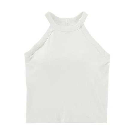 Wenyuyu Women's Ribbed Knit Tank Tops Sleeveless Halter Neck Blouses with Built in Bra Summer Basic Shirts