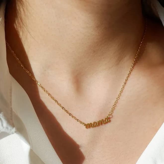 Gold Mama Script Letter Necklace