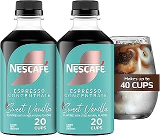 NESCAFÉ Espresso Concentrate Sweet Vanilla Flavored, Instant Espresso Coffee Concentrate, Cold Brew Style, Iced Coffee Style Drinks, 2 Bottles (10 Fl Oz Each)