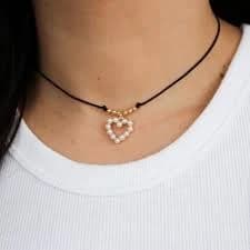 Heart with pearl Cotton Cord Choker