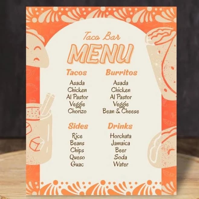 Editable Taco Bar Menu Template: Mexican Fiesta Design (8x10, Digital Download)