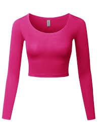 FashionOutfit Women's Made in USA Basic Casual Solid Stretchable Scoop Neck Long Sleeve Crop Top - Walmart.com