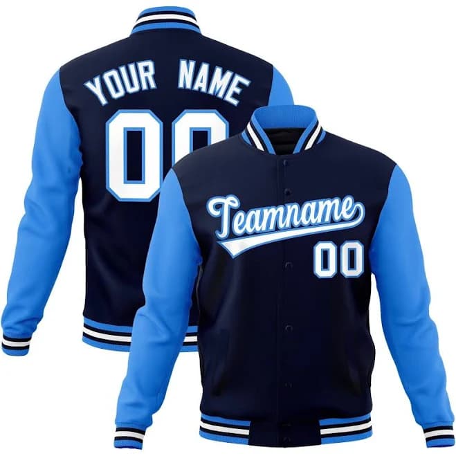 KXK Personalized Varsity Jacket | Navy And White Letterman Jacket For Youth&Adult