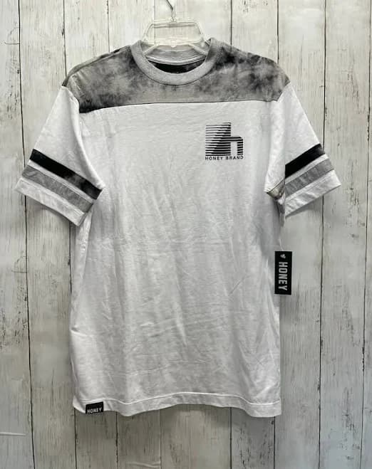 Honey Brand Mens Size M Short Sleeve Tee White Black Gray Tie Dye
