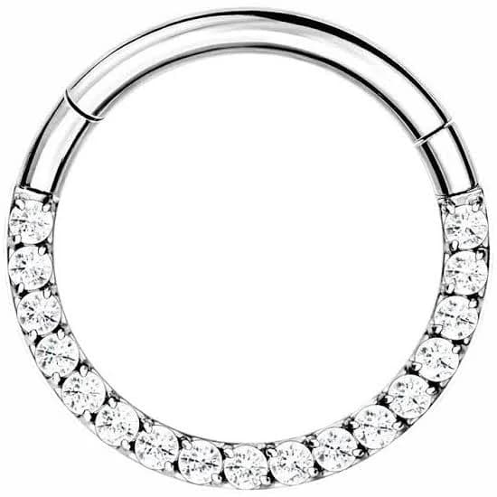 16ga Implant Grade Titanium Paved White CZ Hinged Septum Hoop Clicker