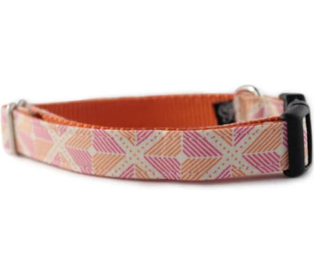 Dog Collar - Pink and Orange Geometric Shape Dog Collar - Ainsley in Orange Dog Collar - pink dog collar
