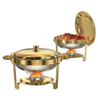 Warmounts 5qt 2-Pack Gold Luxury Round Chafing Dish Buffet Set