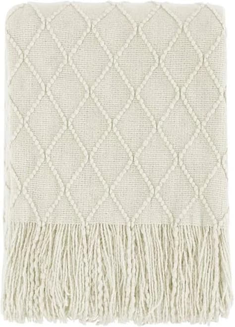 Bourina Textured Solid Soft Sofa Throw Couch Cover Knitted Decorative Blanket