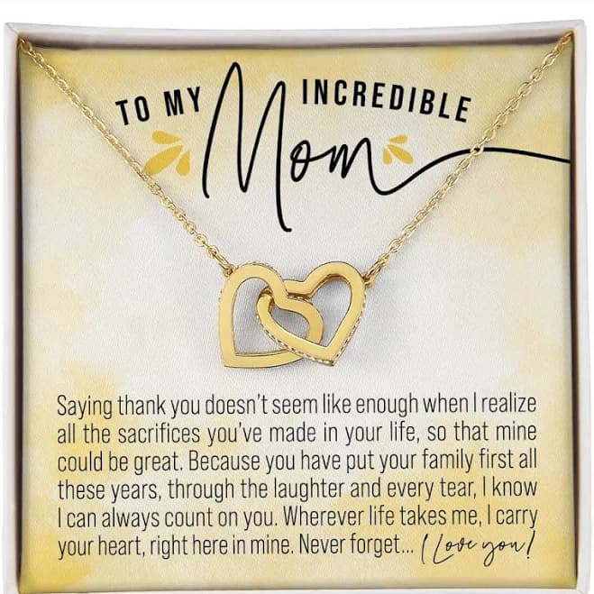 18K Yellow Gold Finish Interlocking Heart Necklace