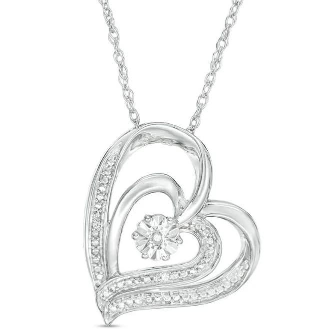 Zales Sterling Silver Diamond Double Heart Pendant
