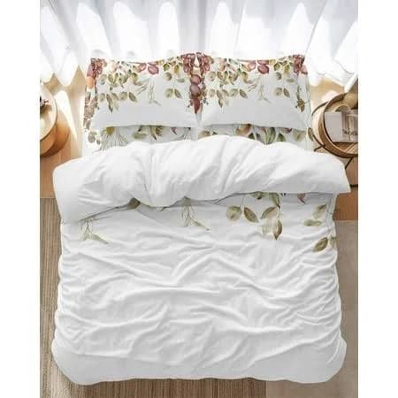 Fall Eucalyptus Leaf Bedding Duvet Cover Set Full Size 4 Pieces Autumn Green Brown Leaves Botanical Bedding Set with Zipper Closure, 1 Comforter Cover