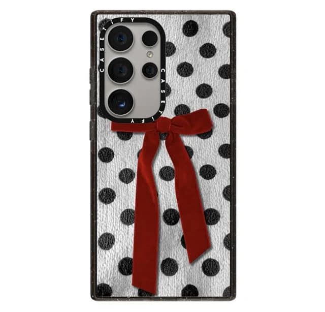 CASETiFY Galaxy S24 Ultra Case Black Impact Magnetic Case Ribbon,Pattern dot,Ribbon,Pattern,Bowcore Knitted Polka Dot with Ribbon