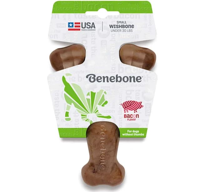 Benebone Bacon Flavored Wishbone Chew Toy, Brown, Small