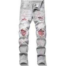 Amazon.com: DGHM-JLMY Men's Fashion Casual Tattered Jeans Ripped Regular Fit Jeans Distressed Destroyed Straight Leg Denim Pants (Blue,30): Clothing, Shoes & Jewelry
