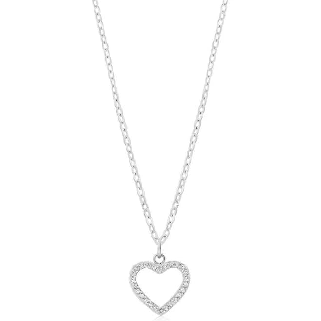 Stainless Steel Stone-Set Pavé Open Heart Pendant