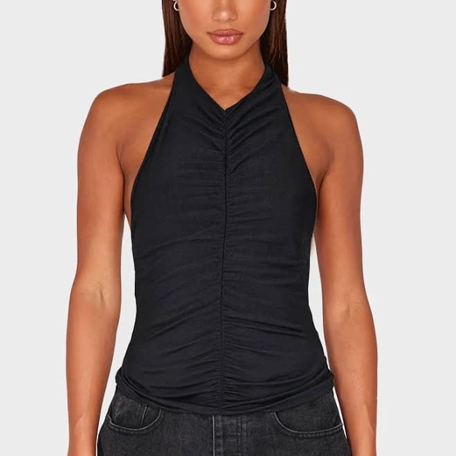 Women's Contour Jersey Ruched Halter Neck Top