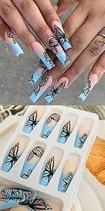 Amazon.com: 24Pcs Press on Nails with Lemon Green Rhinestone Designs, Coffin Full Cover Reusable Short False Nails with Glue, Glue on Nails Square with Charm, Artificial Finger Acrylic Fake Nails for Women :