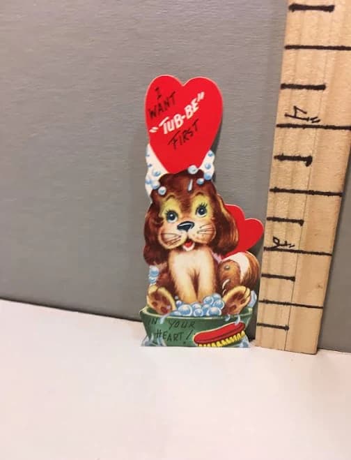 Vtg Valentine Puppy Dog Bath Tub "i Want Tub-be First In Your Heart"