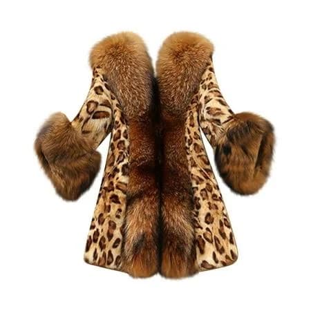 Women's Faux Fur Collar Classic Leopard Coat Jacket