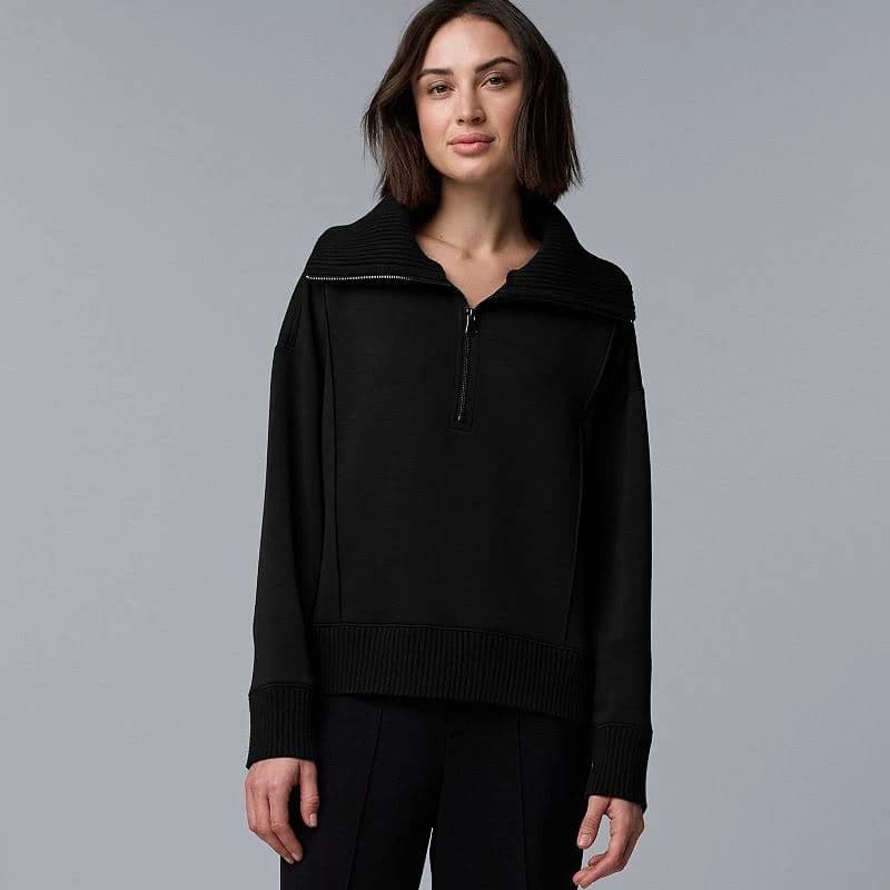 Simply Vera Vera Wang Women's Mixed Media Half-Zip Scuba Sweater