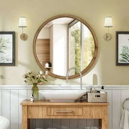 Highland Round Wood Framed Wall Mirror